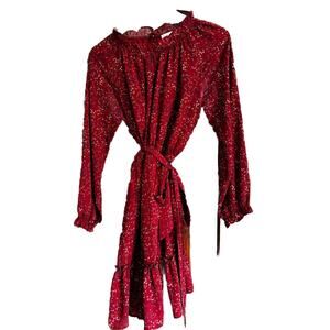 L Love Blouson Sleeve Midi Dress Sz L Floral Rust Cottagecore boho Pheasant chic